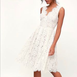 Lulus Love Swept White Lace Midi Skater Dress - Size L